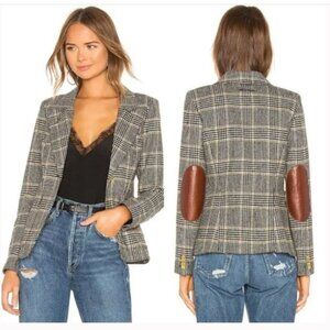 Smythe Duchess Blazer Elbow Patch Houndstooth  in Camel Black Sz 6